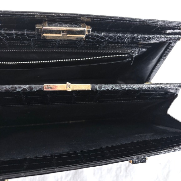 VTG Fratelli Righini Venezia Black Crocodile Embossed Leather Purse Bag Mob Wife - Picture 9 of 10